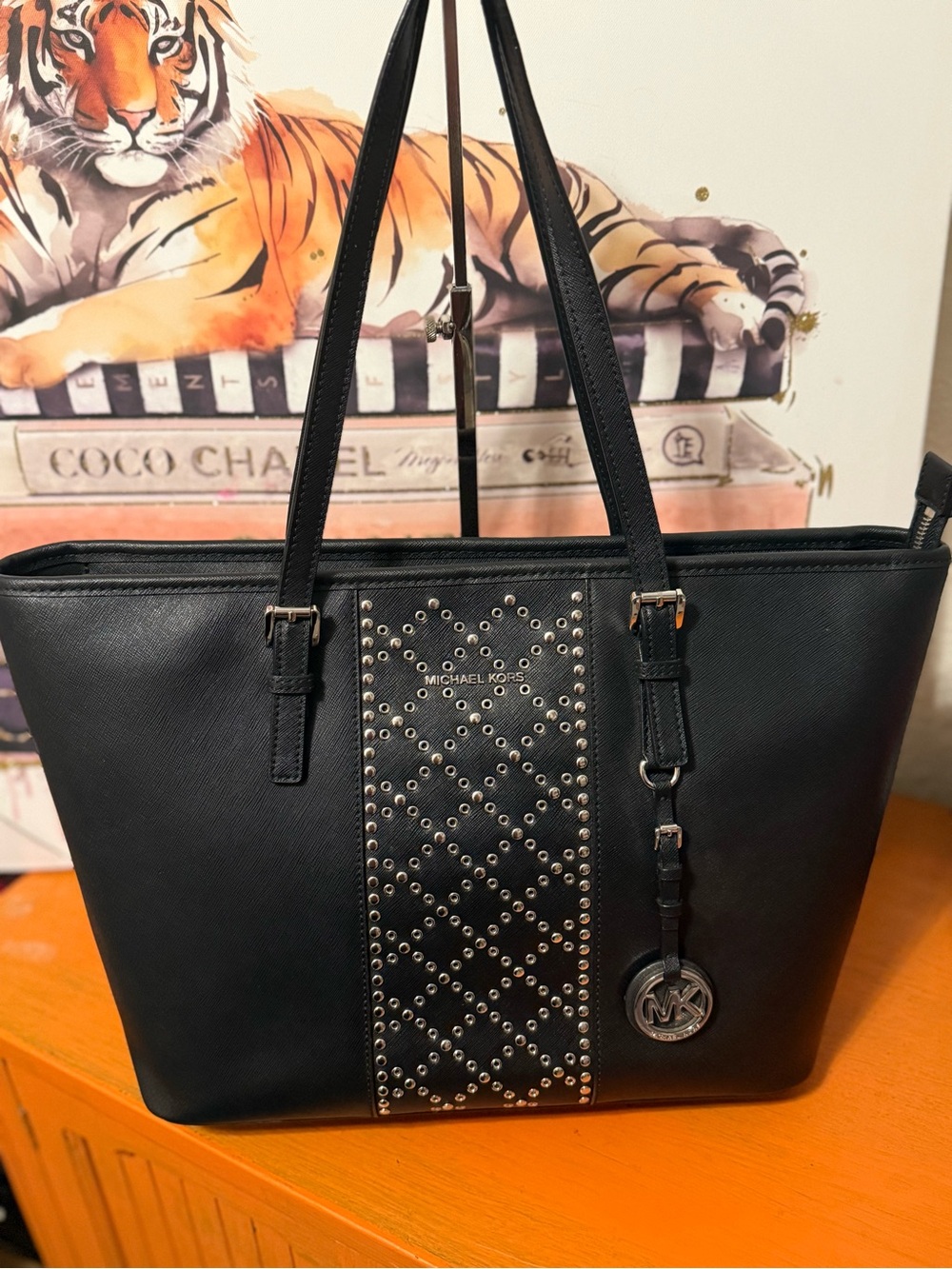 Michael Kors Jet Set Travel Embellished Saffiano Tote NWOT